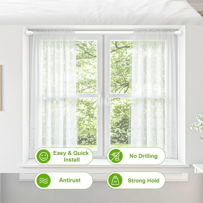 Shower Curtain Rod 45 to 77 Inches White Shower Rod Tension Curtain Rod No Drilling Adjustable Curtain Rod Spring Tension Shower Rods for Bathroom,Windows,Kitchen