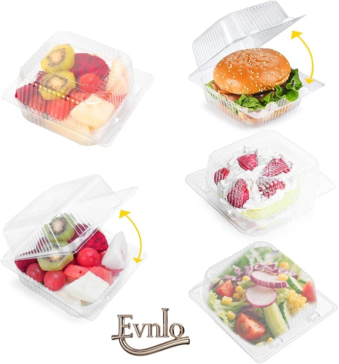 Evnlo 200 Count Clear Plastic Containers with Lids for Food, Thickened Disposable Sandwich Containers Clamshell Boxes for Cake Slice, Dessert, Hamburger, Salad, Pastry, Fruits, Takeout Tray