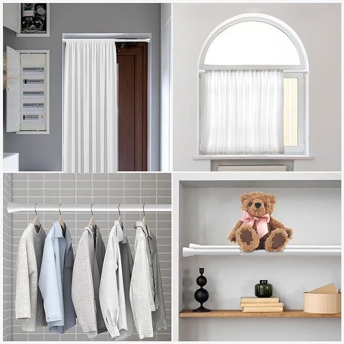 AIZESI 2PCS Tension Curtain Rod 16-26 Inch, 7/8" Diameter Curtain Tension Rods, Small Tension Rod White Spring Loaded Curtain Rods for Window, Kitchen, Closet