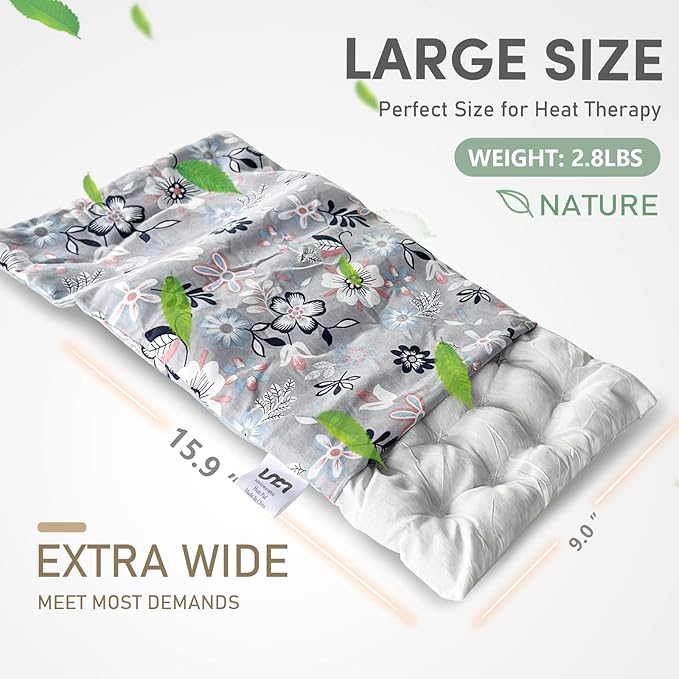 UNCN Wide Microwave Heating pad with Washable Cover 9.5x16in Microwavable Hot Pad for Neck Shoulder, Cramps, Back Pain Relief, Cordless Warm Compress Weighted Moist Heat Pack for Aches, Unscented