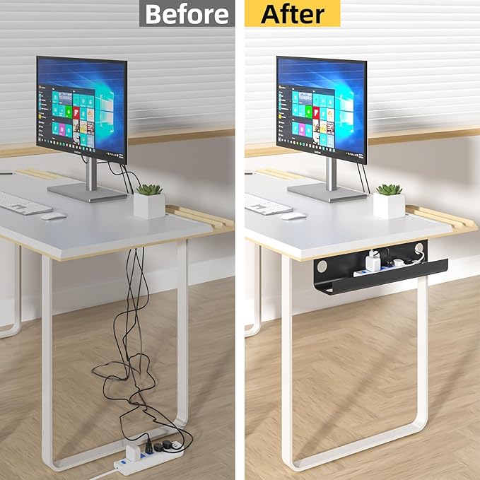 Yecaye 2 Pack Cable Management Under Desk, 31.5 in Under Desk Cable Management Tray, Cord Hider, Cord Organizer, No Screw Wire Management for Office and Home, Black
