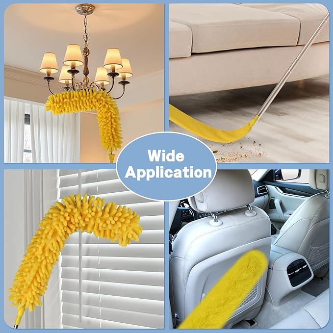 Dymoll Cobweb Duster with Extension Pole, 110" Microfiber Feather Duster Kit with Bendable Washable Heads, Spider Web Brush, Dusters for Cleaning Ceiling Fan, High Ceiling, Blinds, Furniture & Cars