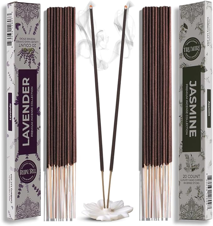 Trumiri Incense Sticks - Combo Pack of 40 Insence-Sticks - 20 Lavender + 20 Jasmine - Insenses - Insents - Incents - Inscense - Incence - Incienso - All Natural Incense Sticks