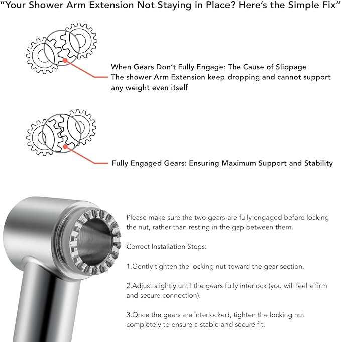 15 Inch Extra Long Adjustable Shower Head Extension Arm With Locking Set Screw, Singing Rain 304 Stainless Steel Angle Height Adjustable, Easy Install, G1/2 Universal Connector Compatible (Matt Black)