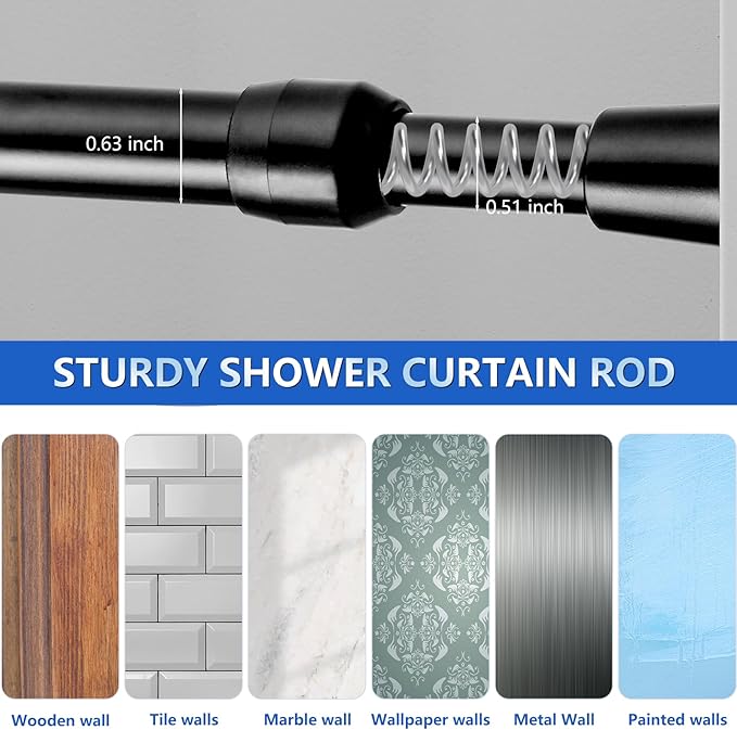 Goowin Tension Curtain Rod 28 to 48 Inch, 5/8" Diameter No Drilling Small Rod, Expandable Spring Loaded Curtain Rods, Rods for Closet, windows, Cupboard, 4 Pack, Black