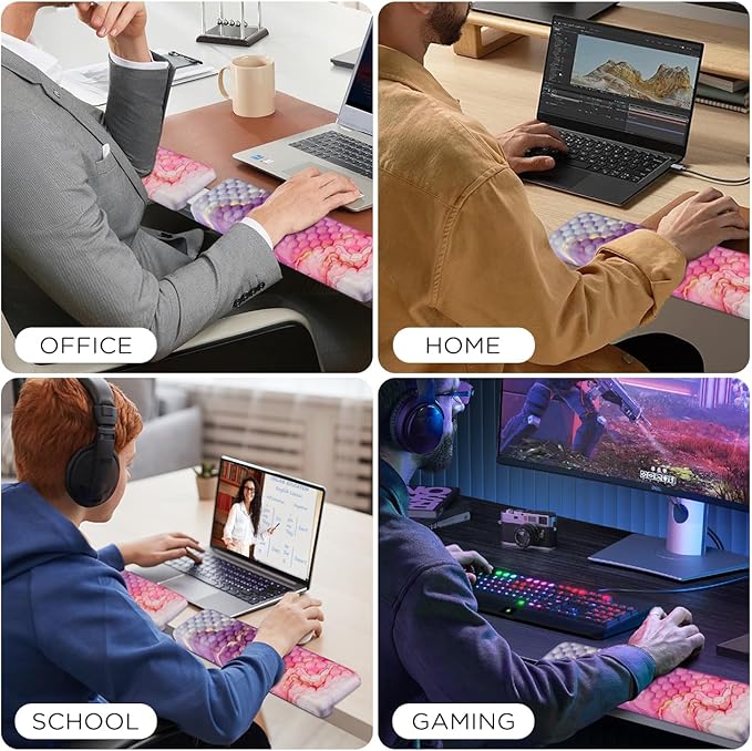 JIKIOU L-Shaped Desk Elbow Pad for Desk 2 Pack, Soft Memory Foam Elbow Support Padding with Non-Slip Base, Easy Typing Pain Relief Comfort for Office Work Gaming Marble Pink