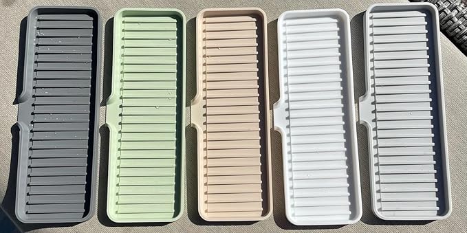 Happitasa Silicone Soap Dish Tray and Sponge Holder with Drain Chute | Bathroom and Kitchen Sink Organizer Caddy (Pistachio, 12"x4", 7.4 Ounces)