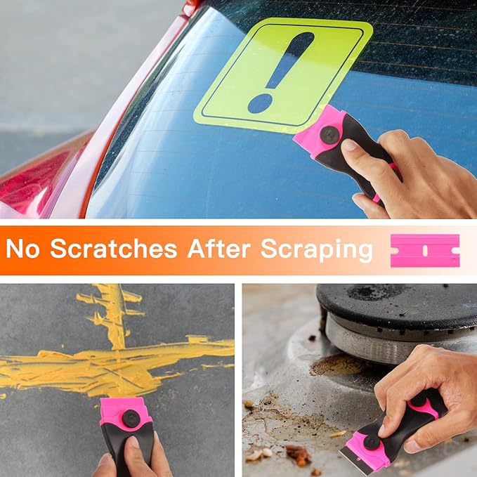 Razor Blade Scraper Tool Kit - 2Pack Razor Scrapers & 20Pcs Extra Blades, Plastic Paint Scraper Tool, Razor Scraper Tool for Glass Top Stove, Paint Scrappers for Cleaning Window, Cooktop, Oven, Floor