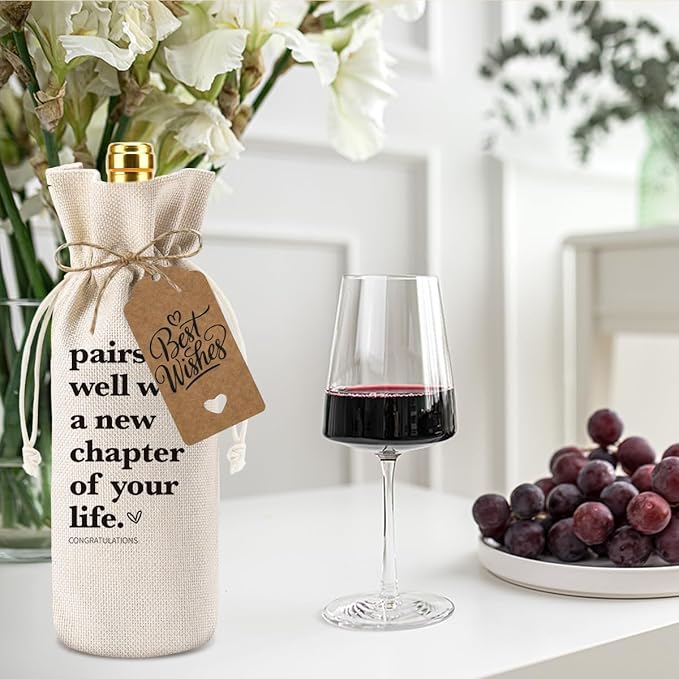 Funny New Chapter Wine Bag Bottle opener Set New Beginnings Gifts for Women Men Farewell Gifts for Friends Going Away Gifts for Coworkers Women Men Moving Away Gifts for Friends New Teacher Gifts