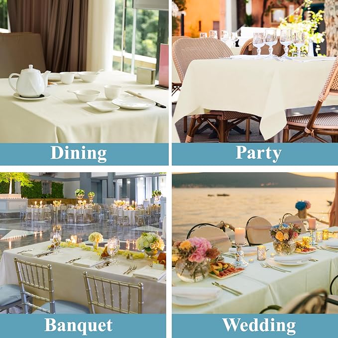 VidaFete 1 Pack Tablecloth 90 * 156inch Rectangle Table Cloth Polyester, Stain Wrinkle Resistant Polyester Dining Table Cover for Kitchen Dining Party Wedding Tabletop Buffet Decoration (Ivory)