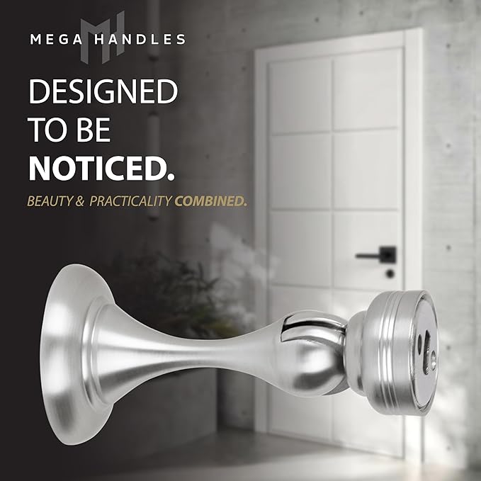 MEGA HANDLES Magnetic Door Stopper, Scratch Free Magnetic Door Catch for Wall, Elegant Magnet Door Stopper for Bottom of The Door - Satin Nickel (1 Pack)