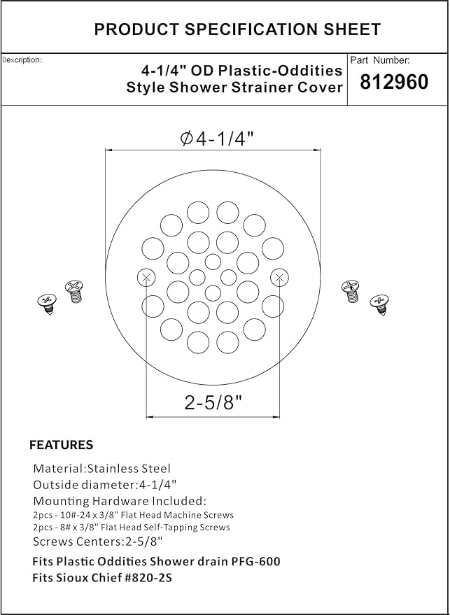 Artiwell 4-1/4" Shower Strainer Drain Trim Set, Screw-in Shower Strainer Drain Cover, Plastic-Oddities Style Replacement Strainer Grid, Machine & Self-Tapping Screws Included (Brushed Nickel)