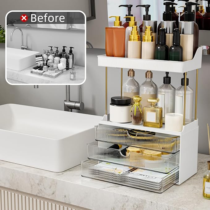 2 Sets Makeup Organizer - 5 Tier Bathroom Organizers and Storage, Versatile Perfume Vanity Organizer, Ideal for Cosmetic, Large Skincare, Face Mask, Office Supplies, Clear