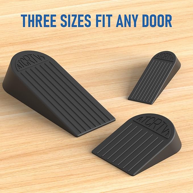Rubber Small Door Stopper Wedge – 2 Pack Black Door Stoppers Wedge for Bottom Doorstop,Door Stop for Heavy Duty Doors with Self Adhesive Holder Ideal for Homes, Schools, Offices, Workshops