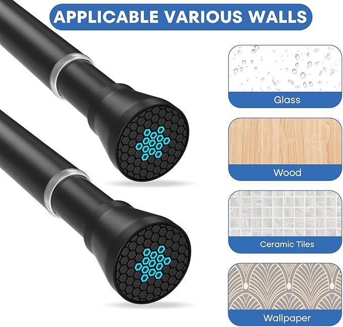 4Pack Tension Curtain Rod 30 to 64 Inch Black Adjustable Curtain Rods No Drilling Expandable Pressure Spring Tension Curtain Rod Curtain Rods For Windows Closet Doorway