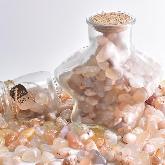 Polished Sakura Agate Crystals - 72 Pcs, 0.5" 10 oz Handpicked Natural Tumbled Gemstones Rocks, Pebbles for Reiki, Chakra, Healing Home Decor