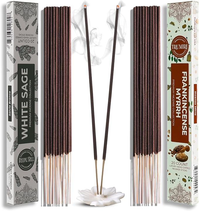 TRUMIRI Trumiri Incense Sticks - Combo Pack of 40 Insence-Sticks - 20 White Sage + 20 Frankincense Myrrh - Insenses - Insents - Incents - Inscense - Incence - Incienso - All Natural Incense Sticks
