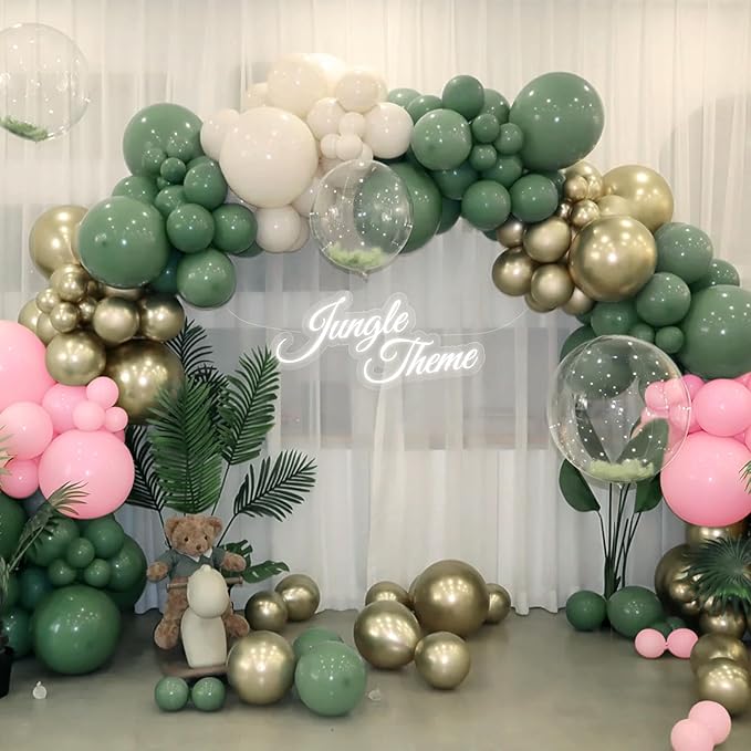 MEBAY Sage Green Pink Balloon Arch Kit, 166Pcs Olive Green Blush Pink Metallic Gold White Sand Balloons Garland for Baby Shower Wedding Birthday Jungle Safari Woodland Party Decorations