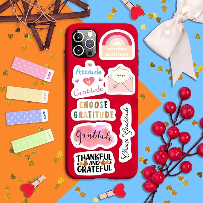 BulbaCraft Gratitude Stickers for Water Bottle and Laptop - Inspirational Party Favors & Decorations, Waterproof Vinyl Positive Decals, Thankfulness Stickers Laptop Decals, Gifts for Women & Men