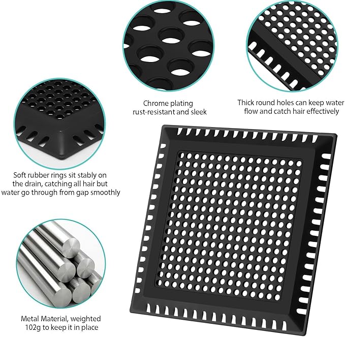 Hair Catcher/Drain Strainer/Shower Drain Cover for Bathroom Floor Drain, Stainless Steel and Silicone (Patented Product)