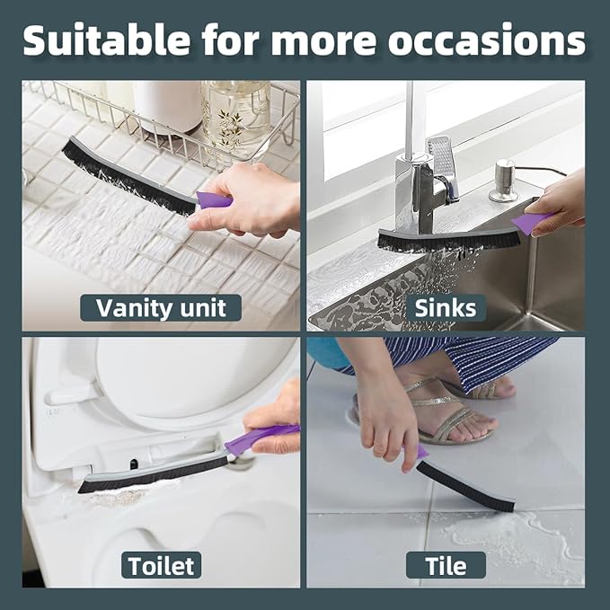 TQRR Toilet Brush, 2 Pcs Bathroom Cleaning Brush, Toilet Scrubber, Deep Toilet Bowl Brush with Hanging Hole, Multifunctional Gap Cleaning Brush, Bristles for Kitchen Sinks, Tub,Shower (6, Purple)