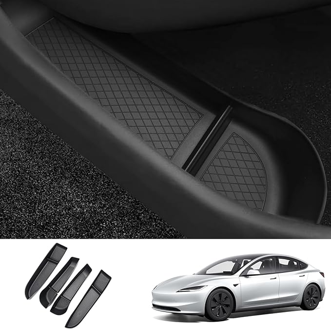Arcoche Door Side Storage Box for Tesla Model 3 Highland Accessories 2024 2025 2026 Door Pocket Liners TPE Front & Rear Side Organizer Tray Protector Liner (Model 3 Highland) 4pcs