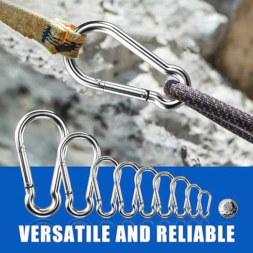Carabiner Clip Hooks, 20pcs 3.15 inch Carabiners Heavy Duty, 304 Stainless Steel Spring Snap Hook Fits Camping Hiking, Metal Clips for Rope Chain Keys Rings