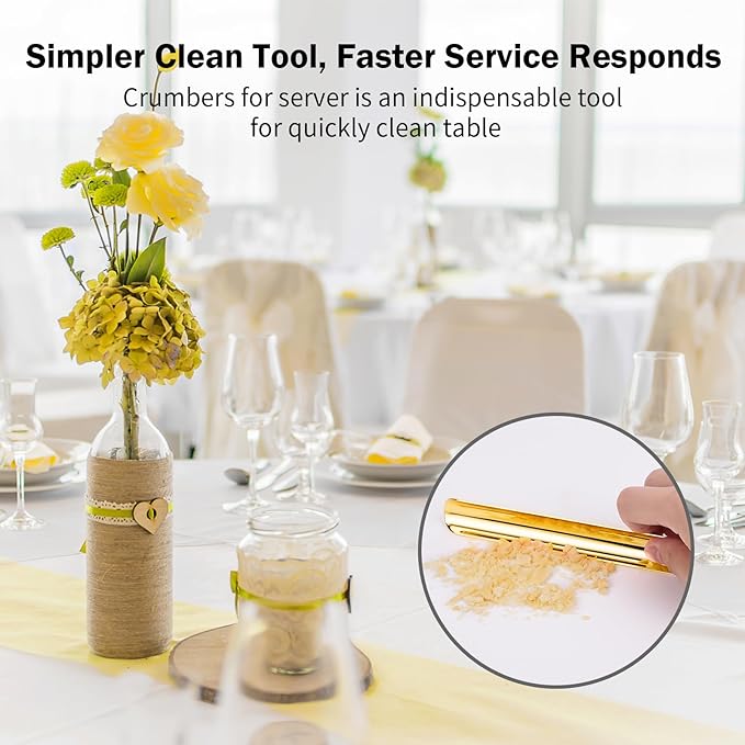 Restaurant Table Crumber, Portable Scraper Tool Kitchen, Stainless Steel Crumb Sweeper with Storage Clip, Bread Scraper Server Accessories for Waitress, Waiters, Servers (1 PACK, Gold)