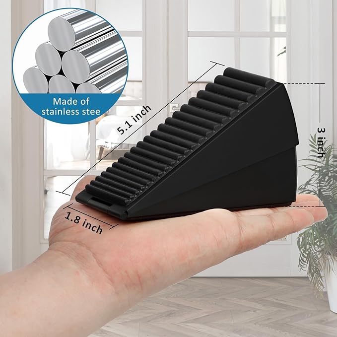 Heavy Duty Door Stopper, Adjustable Spring Large Stopper, 3 Inches High Tall Wedge Stoppers for Bottom of Door, Door Stop Suits Any Heavy Door, Black