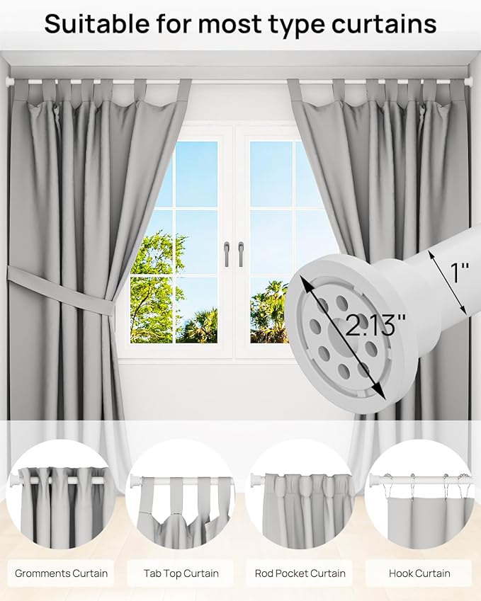 ALLZONE Shower Curtain Rod Tension No Drill, 42-83 Inches, Heavy Duty Tension Curtain Rod, Rustproof Shower Rods for Bathroom, Adjustable Spring Tension Rods for Windows, White