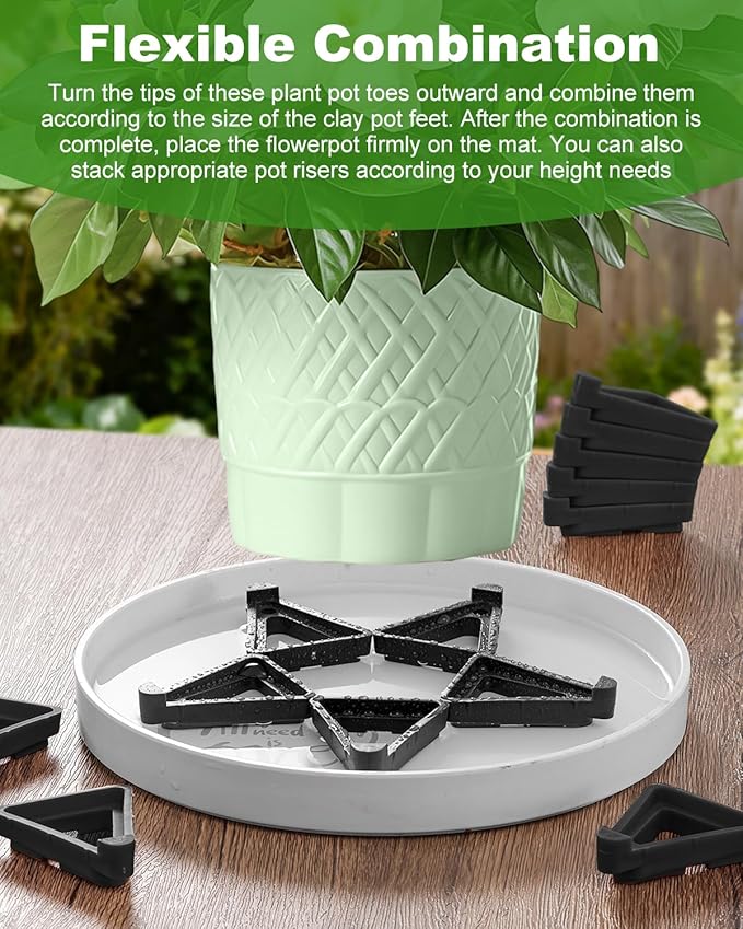 FantasyLife Pot Feet for Outdoor Planters, Invisible Breathable Plant Risers, Moisture-Proof Pot Stands Toes Lifters for Heavy Plants, Stackable Planter Feet for Indoor Outdoor (24pc Black, Small)