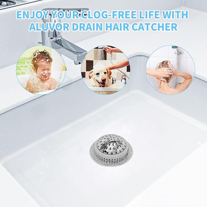 Aluvor Shower Drain Hair Catcher, Shower Drain Cover, Bathtub Drain Hair Catcher for Pop-Up & Regular Drains