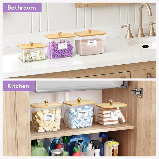 Lifewit Large Laundry Pods Container& Dryer Sheet Holder, Plastic Detergent Dispenser, Laundry Room Organization Storage Jars for Powder, Soap, Scent Booster Beads,Bamboo Lid,0.53+0.7 gal,3 Pcs
