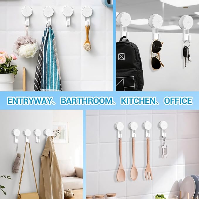 LUXEAR Heavy Duty Waterproof Shower Hooks 6 Pack - Suction Hook, No Drill Damage-Free Removable Reusable Wall Hooks for Bathroom Kitchen Towel Bathrobe Loofah Shower Hooks (Max Load 11LB/5KG)