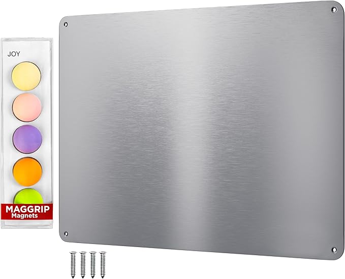 9 inches x 6.5 inches Stainless Steel Plate for Magnets, 3M Adhesive Back, Mounting Screws, Ideal for Magnetic Shelf, Spice Holders, Colorful Magnets as a Gift. Mount Anywhere! (Silver, 2 Pack)