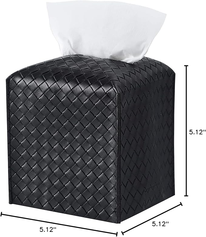 Tissue Box Cover PU Leather Tissue Holder Square Facial Tissue Case Facial Paper Organizer Dispenser for Bathroom, Vanity Countertop, Tabletop, Car, Black
