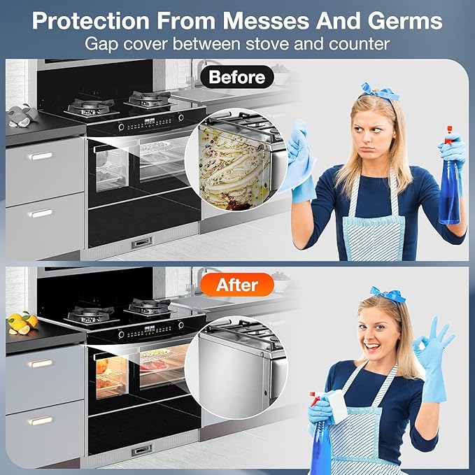 Eveanro 2PCS Kitchen Stove Counter Gap Covers, Stainless Steel Gap Cover, Cooktop Trim Kit, Stove Gap Guards, Oven Gap Filler, Heat Resistant & Effectively Protect Stove Gap Filler 16.5-33inch Silver