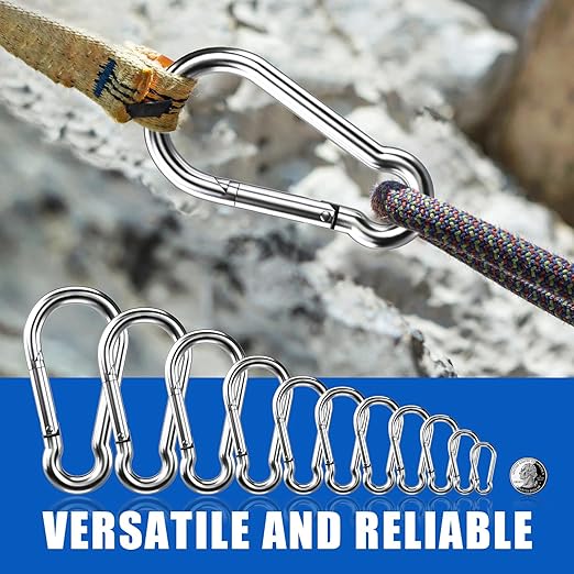 Large Carabiner Clip Hooks, 4pcs 6.2 inch Carabiners Heavy Duty, 304 Stainless Steel Spring Snap Hook Fits Camping Hanging Hiking Weight Lifting, Metal Clips for Rope or Chain