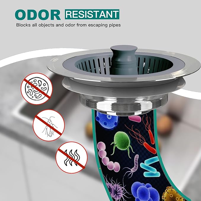 Kitchen Sink Drain Strainer 3 in 1, 304 Stainless Steel Pop Up Sink Stopper, Anti-Clogging Sink Stopper, Kitchen Drain Catcher, Food Catcher for US Standard (Silver Brushed 2#)