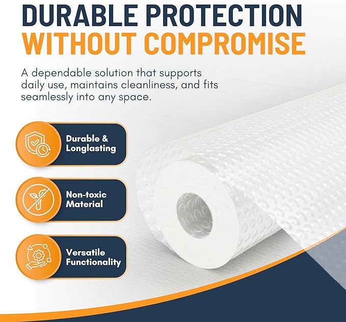 Shelf Liner Drawer Liner for Kitchen Cabinets Non-Adhesive by Linda’s Essentials (12 x 60 Inches) - Non-Slip Easy Clean Kitchen Cabinet and Cupboard Protector, Waterproof Mat, Clear Roll