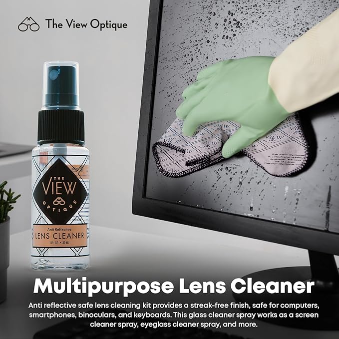 Anti-Reflective Lens Cleaner Spray Kit – (1) 8oz & (1) 1oz Glasses Cleaner Spray for Eyeglasses, Sunglasses, Lenses, Screens & Camera Cleaning Kit (2 Piece Set)