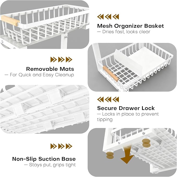 ZELOREA Under Sink Organizer, 2-Tier Pull-Out Under-Sink Shelves, Adjustable Height (13.8" -16.9"), Sturdy Metal Storage Organizer for Bathroom Kitchen Pantry Cabinet (2 Packs, White)