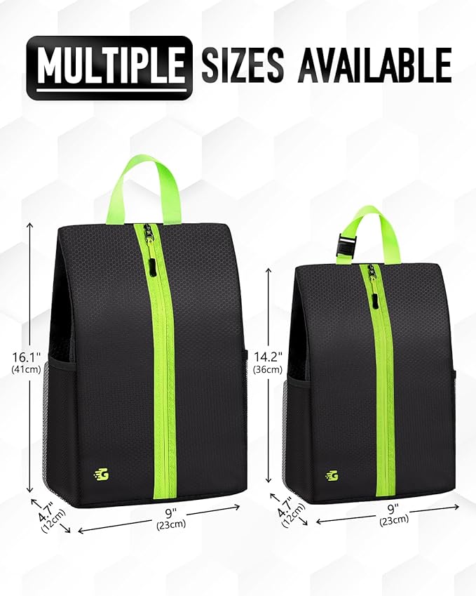 Smell Proof Shoe Bags for Travel - Soccer Cleat Bag Smell Proof with Active Carbon Fabric | Odor-Absorbing Water-Resistant Track Shoe bags for Sports (Black with Green, UP TO US14)