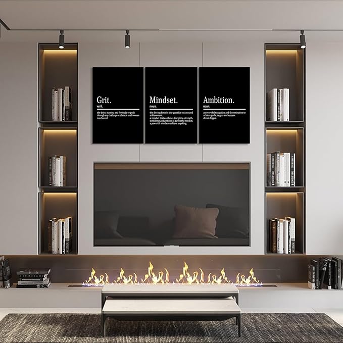 KAWAHONE Motivational Wall Art-Grit Mindset Ambition Wall Decor, Inspirational Canvas Painting Wall Art-Inspiring Entrepreneur Quote Posters Prints for Home and Office