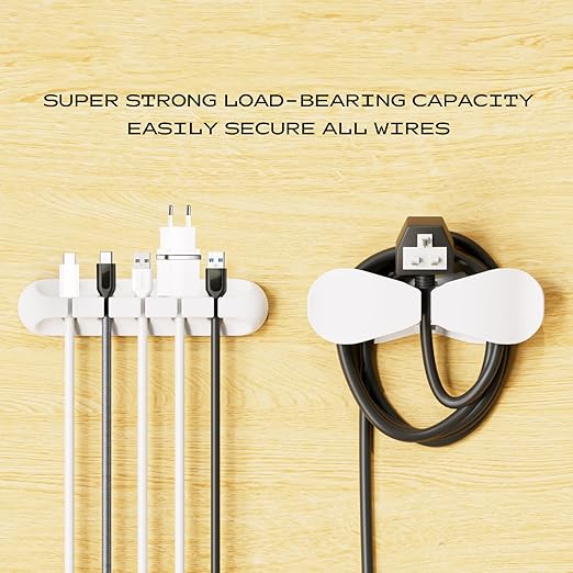USB Cable Organizer Clips Cord Holder, 8 Packs (5-Slots) White Self Adhesive Desk Cord Cable Management