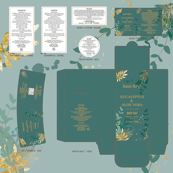 Spa Gift Basket Luxury bath and body Basket, Christmas Gifts for Women Her him, Bath Baskets for Women, 8 pcs Eucalyptus Aloe Spa shower gift, Birthday Gifts bath kit, Halloween gift Spa Kit