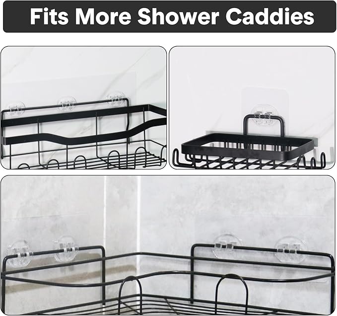 Lsnisni 10 Pack Shower Caddy Adhesive Replacement, Strong Adhesive Hooks for Shower Caddy, Waterproof Adhesive Strips, No Drilling, for Bathroom Storage Shelves and Kitchen Racks