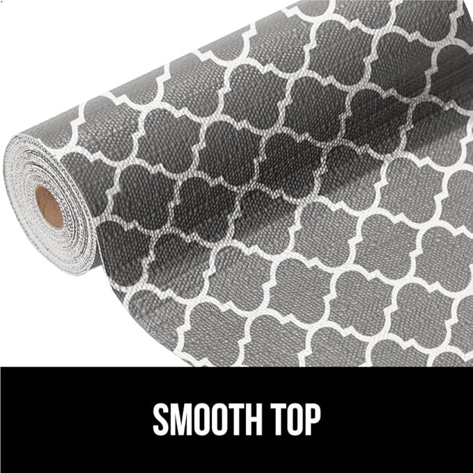 GORILLA GRIP DripGuard Shelf Liner, Non-Adhesive Drawer and Kitchen Cabinet Protector, Strong Grip Slip Resistant Underside, Smooth Surface Liners for Cabinets, Bathroom Closets, 12x240 In, White Gray