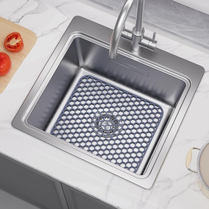 2 Pack 13.7"x 11.7" Silicone Kitchen Sink Protector Mat - Kitchen Grid Accessory, Non-Slip Heat Resistant Sink Grid Dry Mat for Bottom of Porcelain Stainless Steel, Dishwasher Safe