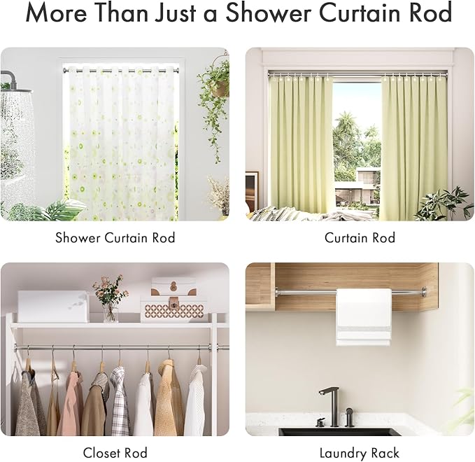 AmazerBath 31-46.5 Inches Spring Tension Shower Curtain Rod, Short Shower Rod Rust Proof Bathroom Curtain Rod, Adjustable Shower Tension Rod No Drill Easy Segmented Installation, Nickel